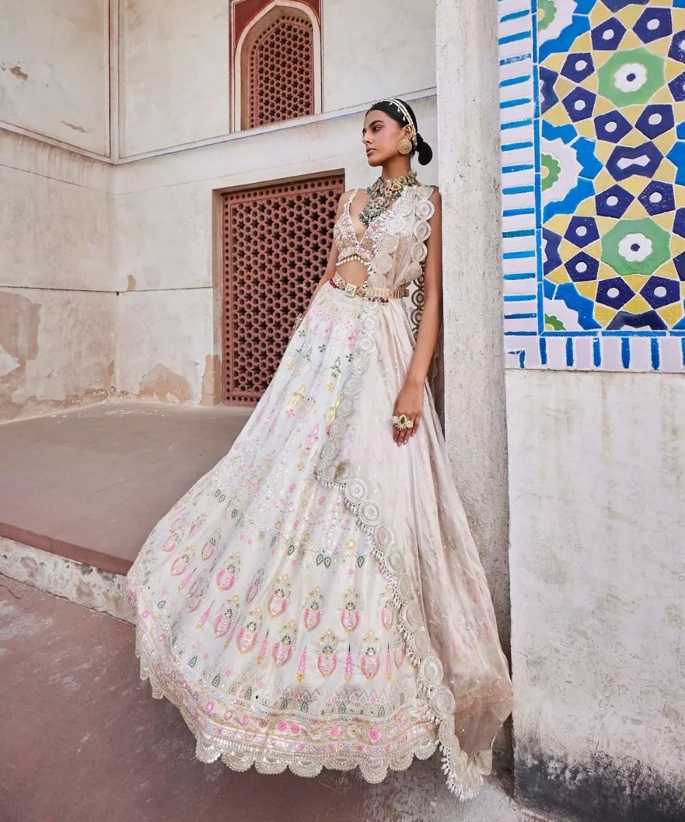 ADITI GUPTA - Ivory Chanderi Banarasi Lehenga set